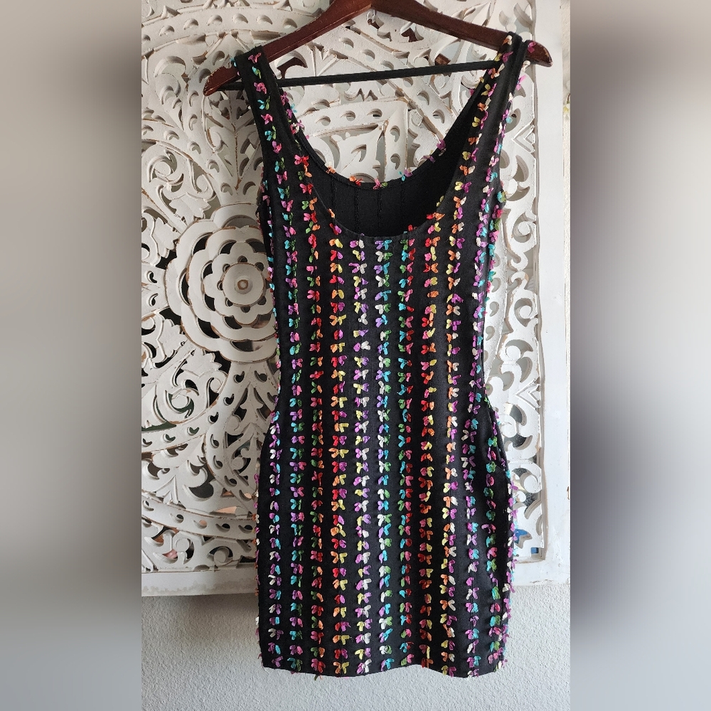 VINTAGE 70s 80s Modet of California black sheath BOW MINI dress women's Med - Picture 3 of 11